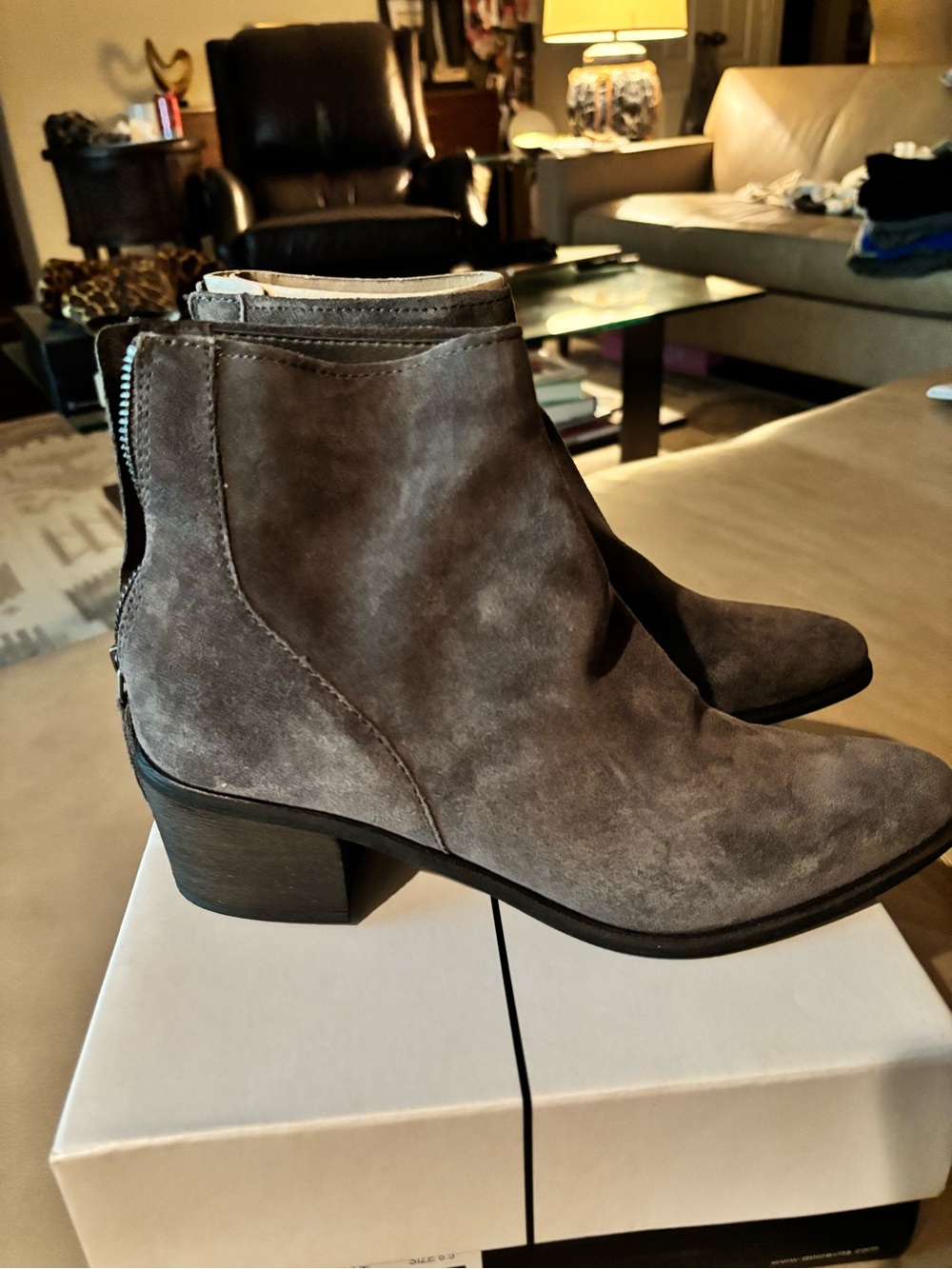 Dolce Vita Gray Suede Ankle Booties with Low Block Heel